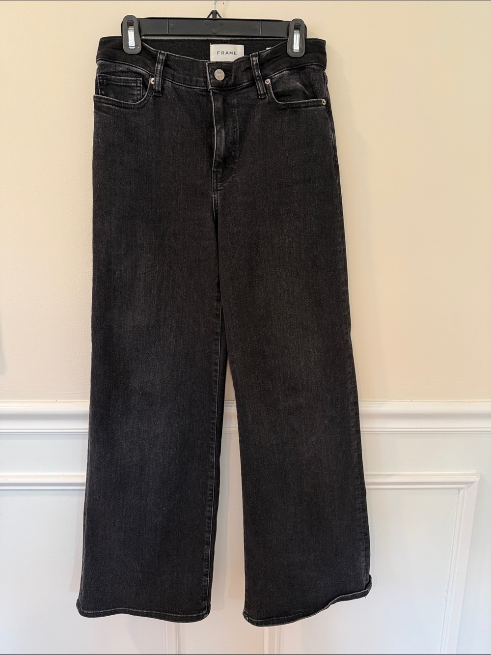 FRAME LE SLIM PALAZZO Denim Black Wide-Leg High-Rise Jeans